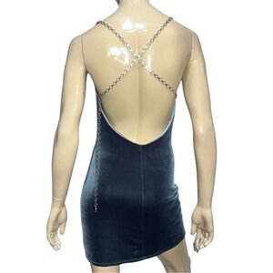 ABS Evening Allen Schwartz Women’s 2 Gunmetal Gray Velvet Open Chain Back Dress